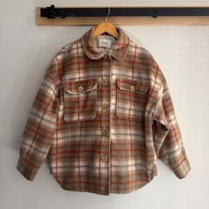 Pull&Bear Brown and Orange Shacket with Plaid Pattern